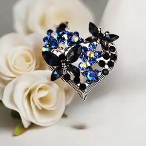 Sparkling Multicolor Rhinestones Butterfly Heart Brooch Pin