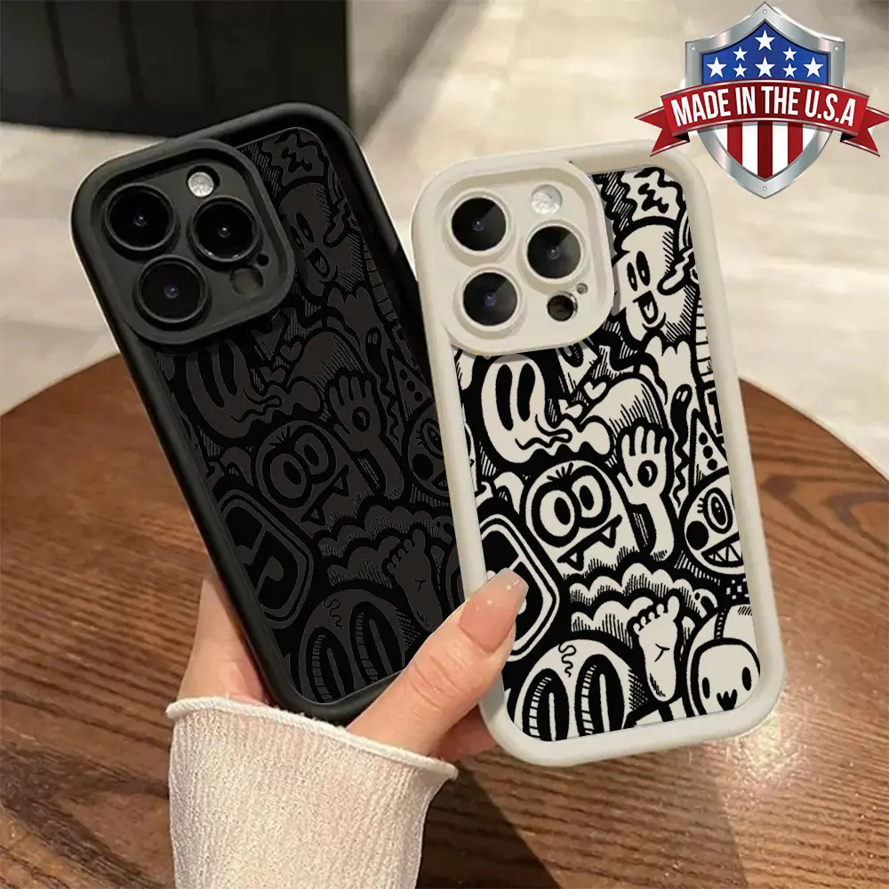 Retro Hand Drawn Doodle Pattern Phone Case for iPhone Samsung 17 16 15 14 Pro Max 13 12 11 XR XS Plus Air Galaxy S25 S24 S23 S22 A71 A56 A55 A54 A53 A52 Anti Drop Shockproof Durable Soft TPU Protective Cover gift for boy girl