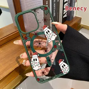 Magnetic Phone Case Supports Wireless Charging for iPhone 17 Pro Max 16 Plus 15 14 13 12 11 Air E Ghostly Christmas Pattern Pattern Anti-Yellowing Shockproof durable ultra-thin Crystal Transparent Acrylic Cover