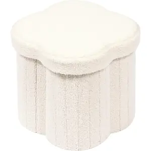 Storage Ottoman Cube, Flowers Shaped Ottomans with Storage Foot Stool Footrest for Lving Room, Boucle Ottoman Seat for Dorm Room,Faux Teddy Fur, Cream White 12.6"x12.6"x12.6"