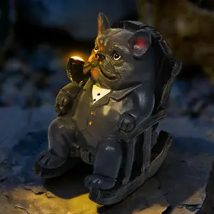 Bully Dog Miniature Garden Statue Solar Bull Dog Decor Outdoor Decoration for Garden Patio Yard Lawn Balcony Ornament, Father's Day Birthday Housewarming Gifts for Man Grandpa, 2.2"x3.35"x4.02