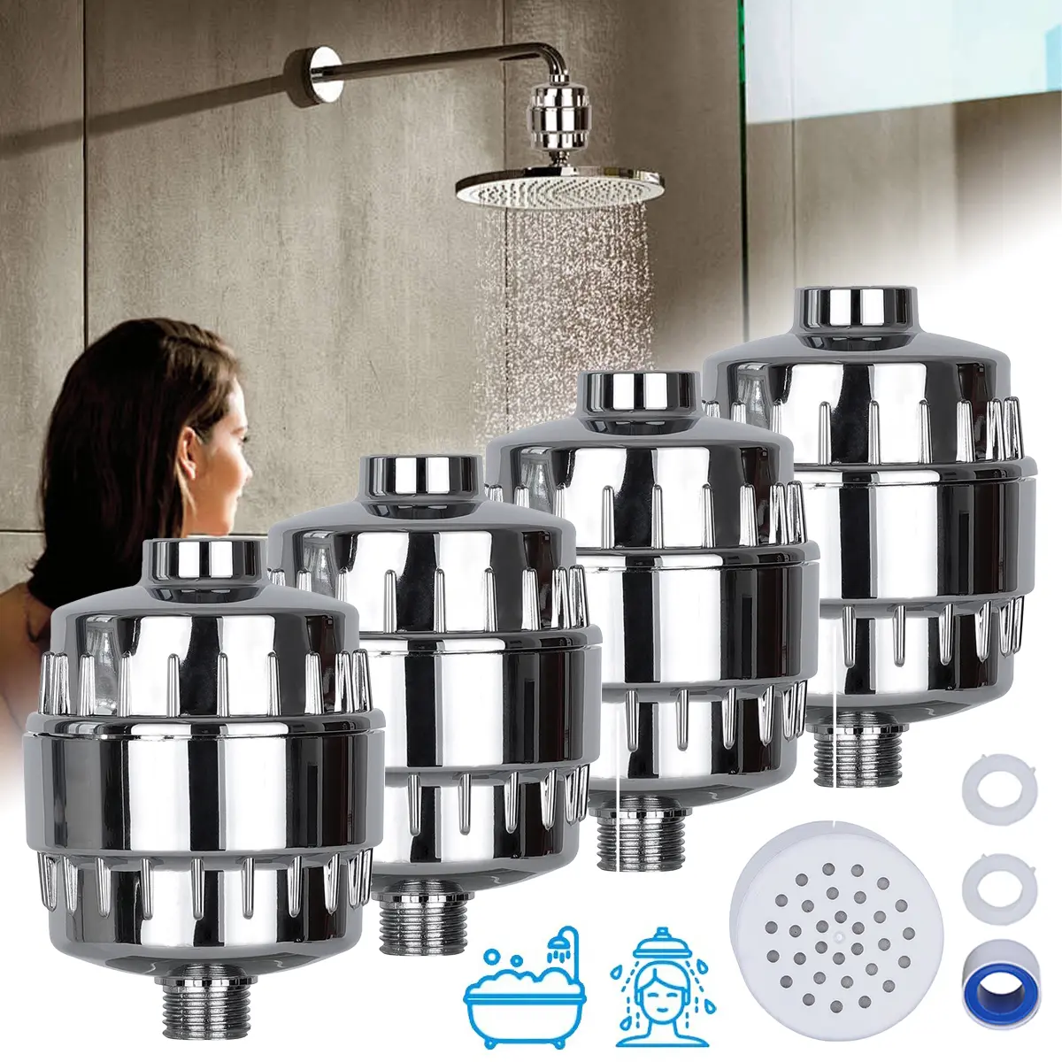 4 Pcs Multi-Filtered Handheld Shower Heads with 20-Stage Filtration for Hard Water, Removes Fluoride & Heavy Metals, Promotes Skin & Hair Health, Shower Head With Filters For Hard Water, Handheld Filter Showerhead