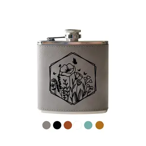 Flask-Hexagon Wildflower Flask Engraved Gift for Her, Wife, Best Friend, Girls Trip Gift Hip Flask hip flask stainless steel