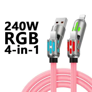 4 Pack 4 in 1 Multi-Function USB Charging Cable, Colorful RGB lighting effect, Mobile phone charging cable and data cable -universal for multiple devices- Fast Charging & Data Transfer, USB A + Type C for iPhone, Samsung, Macbook & Tablets