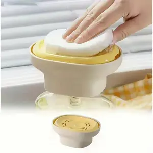 1pc Dish Soap Dispenser, Kitchen Pump Tray, 4.72*2.76*3.07 Inches Quick Draining Station, Compact Dishwashing Solution for Dorm Home Apartment RV Sponge Scrubber Dishcloth and Everyday Sink Organization Beige