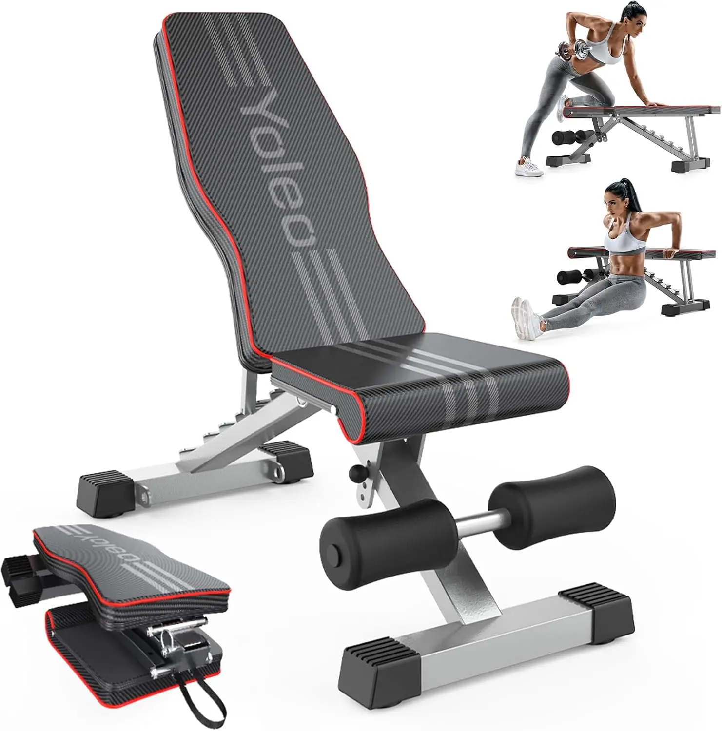 Yoleo Adjustable Weight Bench, Foldable Workout Bench for Home Gym Full Body Workout Strength Training, Incline Decline Flat Utility Bench with Quick Adjustment