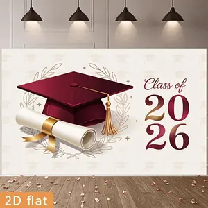 Graduation & Class of 2026 Backdrop – Cap Diploma Theme Tapestry, Wall Hanging, Photography Background, Polyester HD Print, Garden, Home, Party, Event Decor
