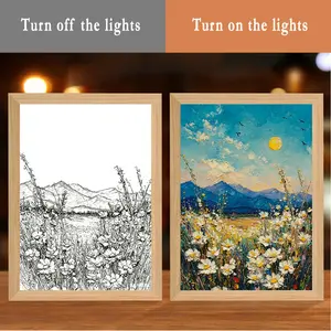 Mountain Moon Daisy Flower Field Oil Painting Style LED Light Painting USB-Powered, Adjustable Desk Lamp, Polished Wood Frame, Perfect for Bedroom or Home Decor, Ideal Birthday Gift, LED Lights for Bedroom
