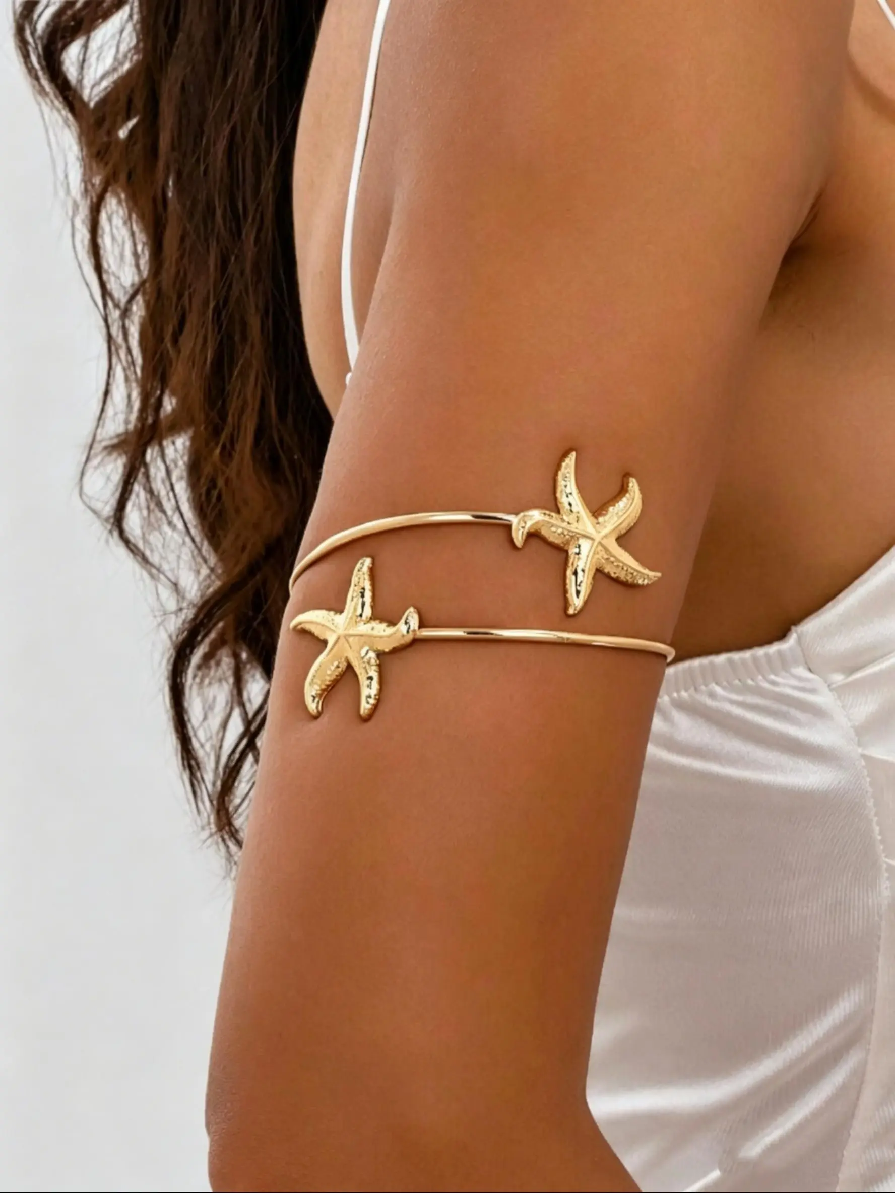 Starfish Metal Fashion Bracelet, Adjustable Arm Band, Cute Style, Perfect for Beach and Music Festivals, All Seasons Wear