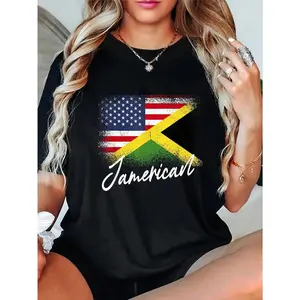 🎉 100% Cotton Jamerican - American Jamaican Roots America Jamaica Flag T-Shirt
