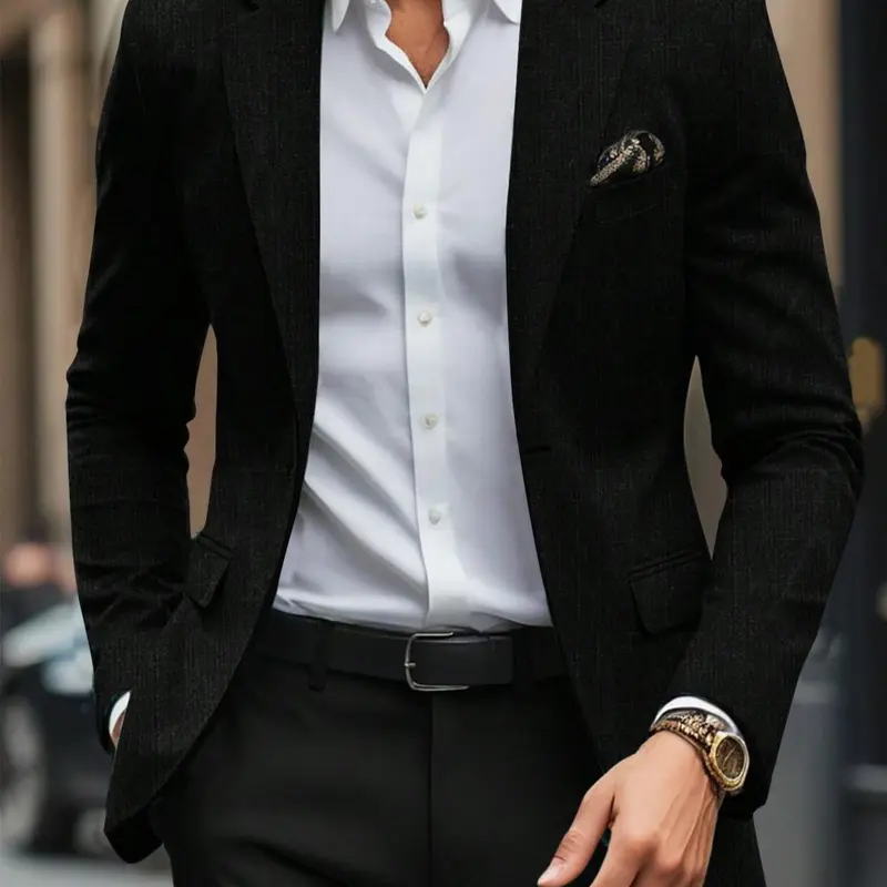Men's Solid Color Formal Business Suit Jacket, Formal Wear, Slim Fit Long Sleeve Lapel Neckline Blazer for Work Office, Fashion Men's Clothing for Summer, Suit Coats Work