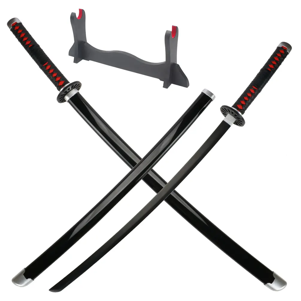 ELERVINO Unisex Demon Slayer Tanjirou Metal-Look Toy Sword - 41in, 3.1 lb, Stainless Steel-Plastic, Wooden Holder Stand, 12+ Years, Demon Slayer Vibe, Anime Fan Gift for Birthday Halloween