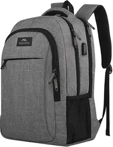 Travel Laptop Backpack, Business Anti Theft Slim Sturdy Laptops Backpack with USB Charging Port, Water Resistant College School Computer Bag Gift for Men & Women Fits 15.6 Inch Notebook, Grey