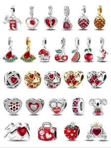 1PC New Original Red Color Series Pumpkin Carriage Angel Bible Heart Cross Charm Strawberry Koala Lucky Koi Playing Cards Bead Pendant Thanksgiving Christmas Beads and Pendant Designer Bracelet Making DIY Gift