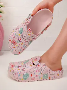 Women's High-Quality Medical Print Mules, Lightweight Summer Wear, Comfortable Flat Soft Sole, Adjustable Buckle, All-Season Sandals