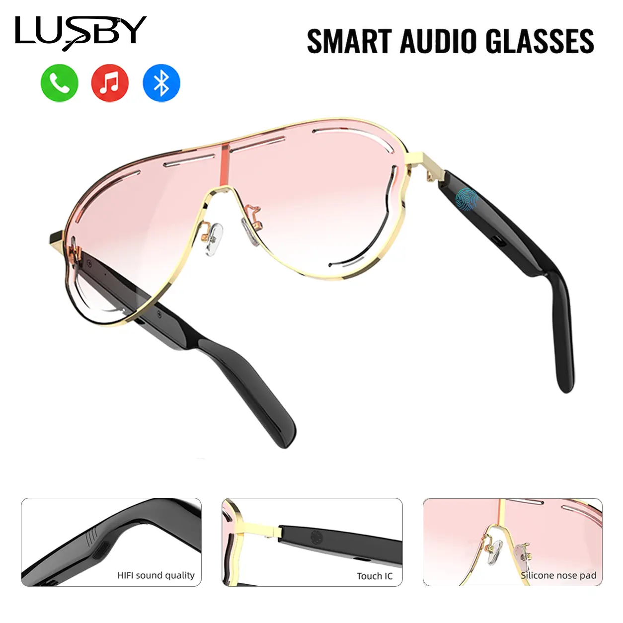 【Bluetooth 5.4】SG-26 Pro Smart Audio Glasses with  Wireless Music, Bluetooth Calls, Touch Control, Built-in Mic, Type-C Charging, for Commute, Café, Shopping and Travel