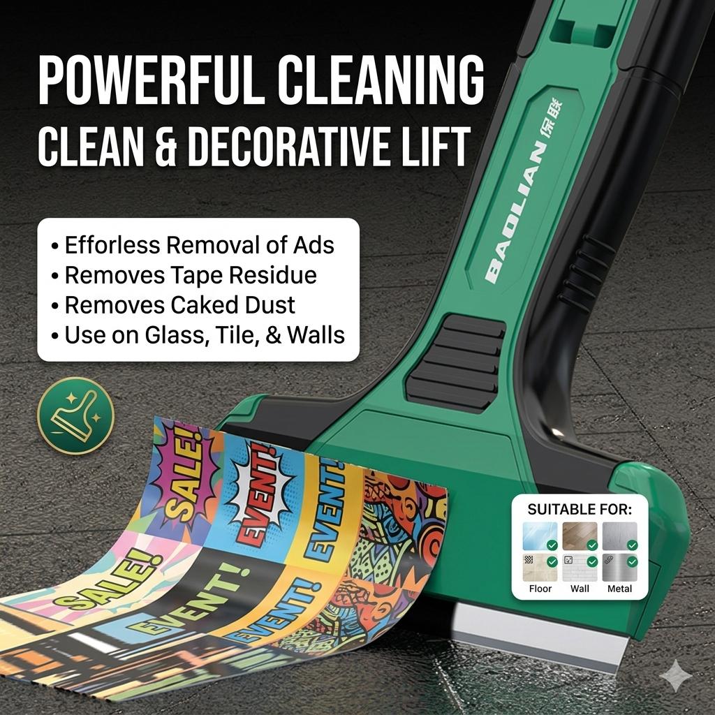 2 Pack Heavy Duty Cleaning Scraper Tool with Thickened Stainless Steel Blade, Professional Grout and Adhesive Remover for Tile, Glass, Floor, and Wall, Ergonomic Labor-Saving Paint Scraper with Extra Blades