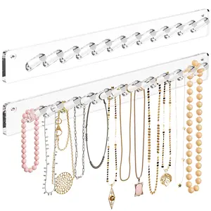 MaxGear Necklace Holder Wall 2-Pack, Clear Acrylic Jewelry Organizer with 24 Hooks, Tangle-Free Display for Necklace, Bangles, Ring, Bracelet Storage, Perfect for Bathroom, Vanity, Closet Door