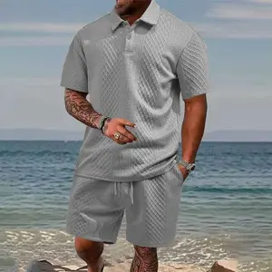 Men’s Polo two-piece set for summer featuring a diamond-quilted short-sleeve top and shorts