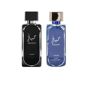Lattafa Hayaati 2-Piece Fragrance Gift Set - Black & Maleky 100 ml Liquid Perfumes Each, Regular Edition, with Amber, Cinnamon & Fresh Fruity Musk Notes