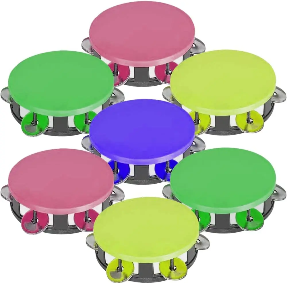 Neon Tambourines for Kids, Set of 12, Percussion Musical Instruments for Boys and Girls, Durable Plastic and Metal Noisemakers, Birthday Party Favors and Goodie Bag Fillers, 4 Colors