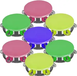 Neon Tambourines for Kids, Set of 12, Percussion Musical Instruments for Boys and Girls, Durable Plastic and Metal Noisemakers, Birthday Party Favors and Goodie Bag Fillers, 4 Colors