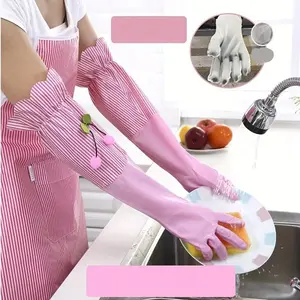 1 Pair, Winter Long Thermal Gloves, Plus Velvet Home Household Cleaning Gloves, Waterproof Kitchen Dishwashing Gloves, Non-slip Housework Gloves, Durable Laundry Washing Gloves, Cleaning Supplies, Cleaning Tool, Back To School Supplies