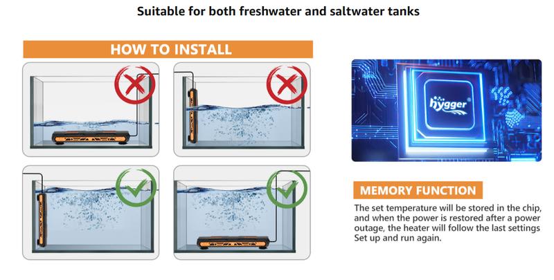 hygger Aquarium Heater, Submersible Fish Tank Heater with Over-Temperature Protection and Automatic Power-Off, Fish Heater with Digital Controller for Freshwater and Saltwater hygger Aquarium Heater, Submersible Fish Tank Heater with Over-Temperature Protection and Automatic Power-Off, Fish Heater with Digital Controller for Freshwater and Saltwater