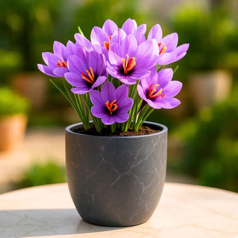 Saffron Crocus Bulbs, Genuine Edible Saffron Flower Corms, Perennial Flowering Bulbs for Garden Planting & Potted Bonsai, Harvest Usable Saffron Threads, Easy To Grow Hardy Fall Blooming Plants