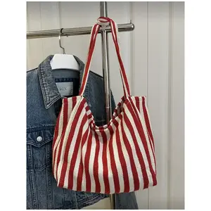 Vintage Striped Canvas Fashion Tote Bag Large Capacity Multi - functional for Work School Outdoor Travel as Backpack Beach Bag Vacation