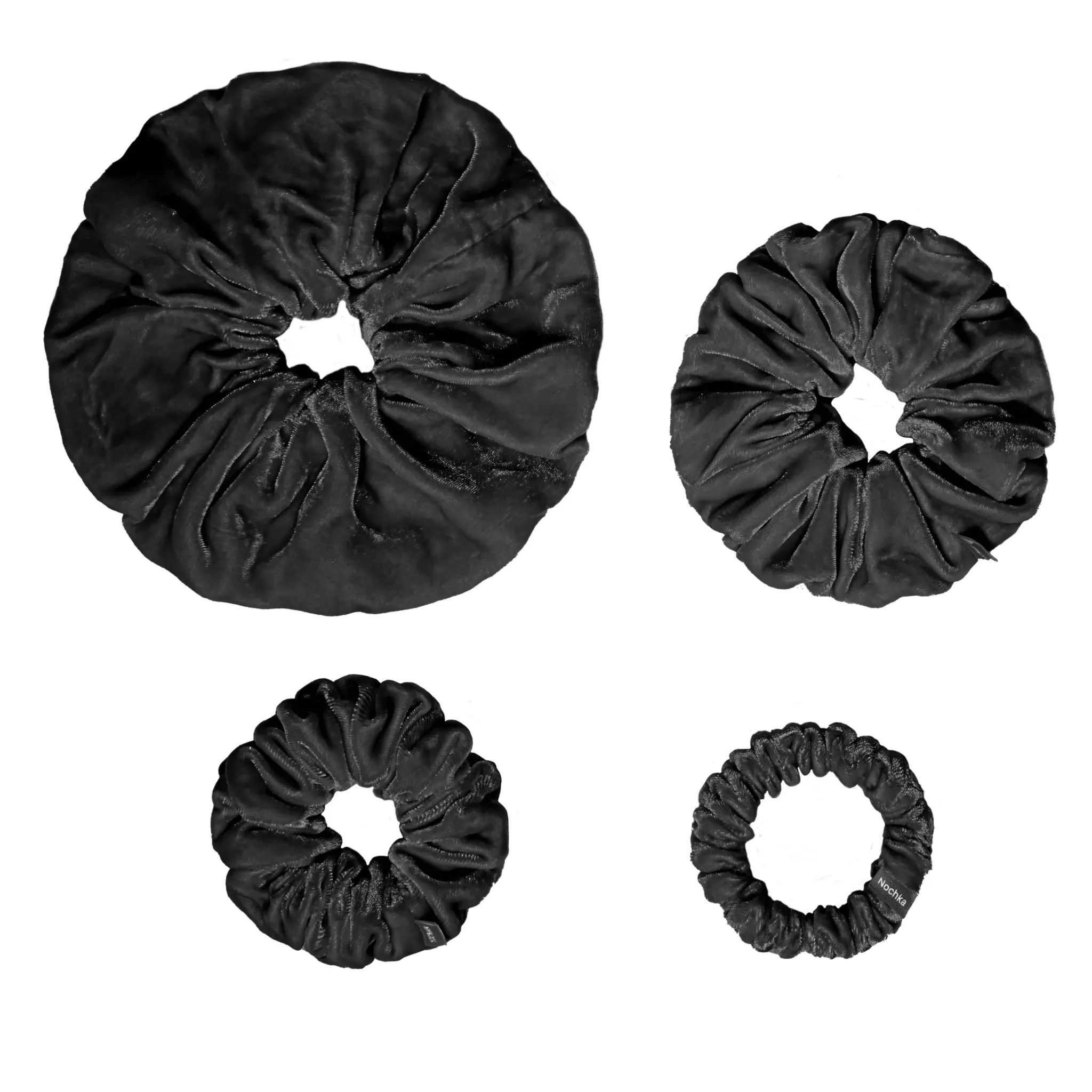 NOCHKA Black Velvet Silk Scrunchies – Ultra Thin, Skinny, Regular & Jumbo Hair Ties – Soft Luxury Scrunchies for All Hair Types