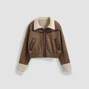 Cider [size 2-10] Faux Shearling Collar Pocket Zipper Jacket