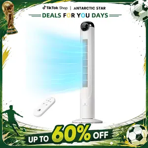 【DealsForYouDays】Antarctic Star T42 Tower Fan for Bedroom, 2026 Upgraded DC Motor, 26ft/s High Velocity, 22dB Ultra Quiet Standing Fan, 6 Speeds 4 Modes, 90° Oscillating Bladeless Fan with 9H Timer, Floor Fans with Remote, White