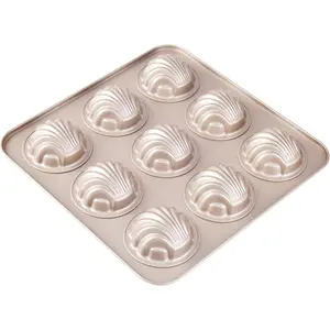 9-Cavity Non-Stick Spherical Shell Cake Pan Bakeware for Oven Baking (Champagne Gold)
