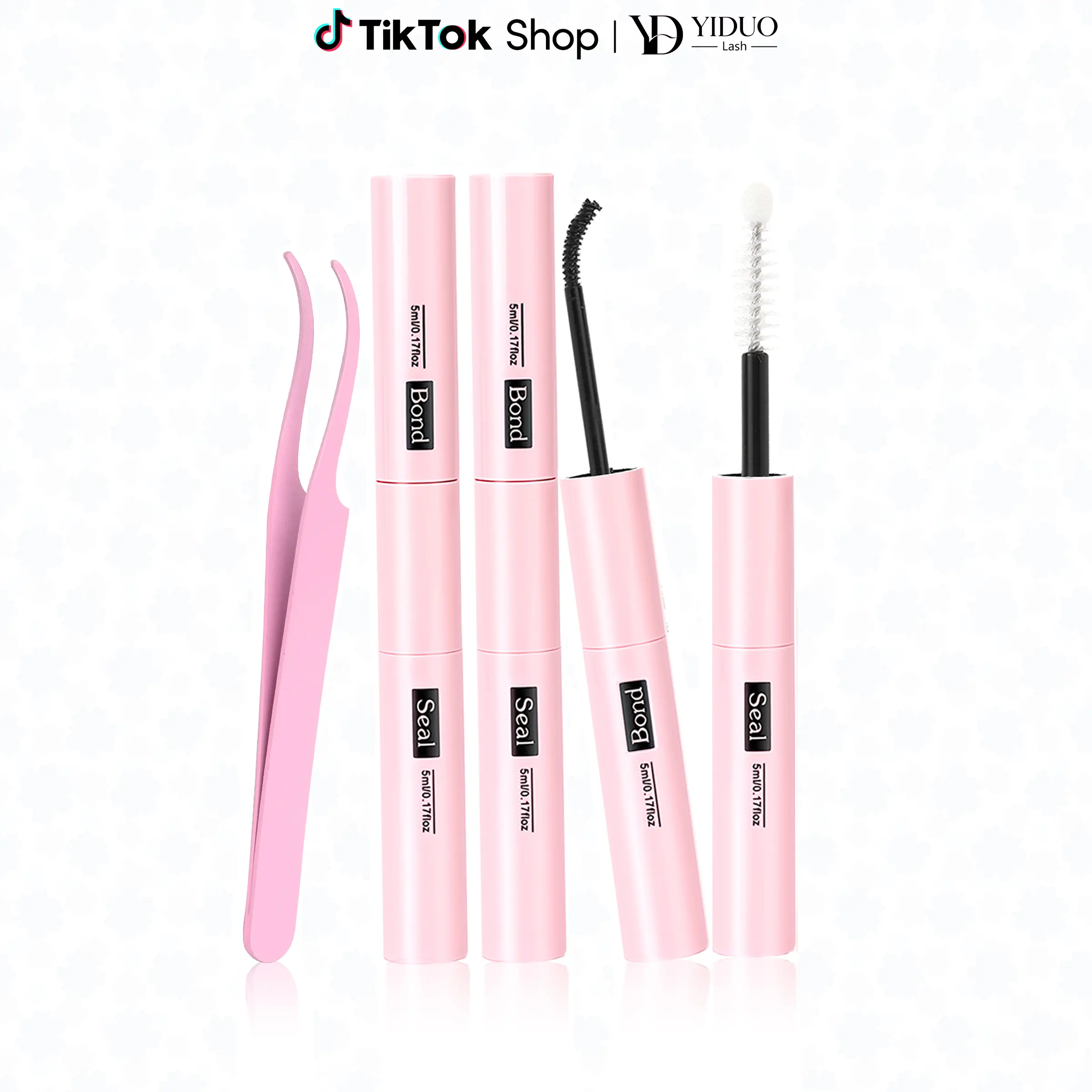 YiDuo Liquid Lash Cluster Glue Bond and Seal Cosmetic Eyelash Fixer - 5ml+5ml Dual Packs Waterproof Base Adhesive, Long-Lasting for Adults, DIY Lash Extensions False Eyelashes & Adhesives, Remover, 1 Pair Tweezers