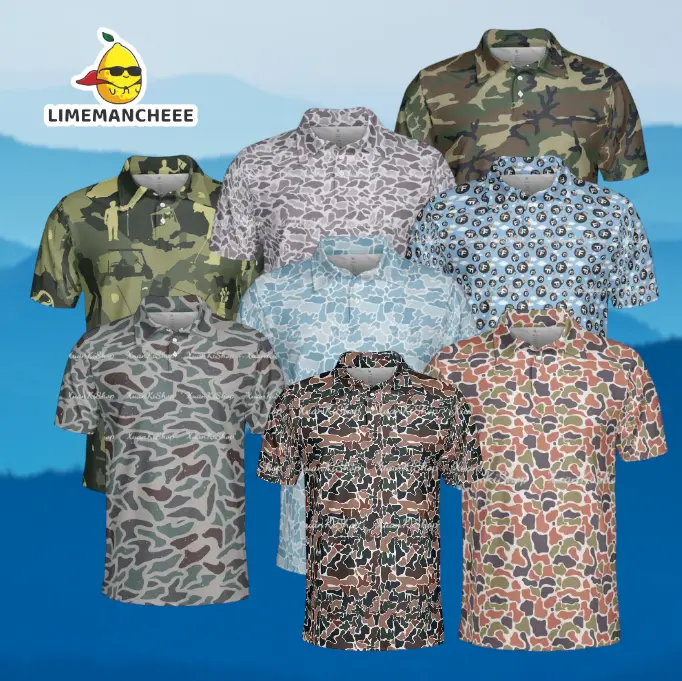 Retro Duck Camouflage Polo Shirt for Men Camo Polo All over Print Camo Shirt Camo Dad Shirt Outdoor Casual Wear Camo Gift for Dad Husband