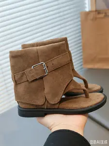 Western Style Roman Sandals, Velvet Fabric, Rubber Sole, Casual Shoes, All Seasons, Anti-Slip, Comfortable Fit, Footwear