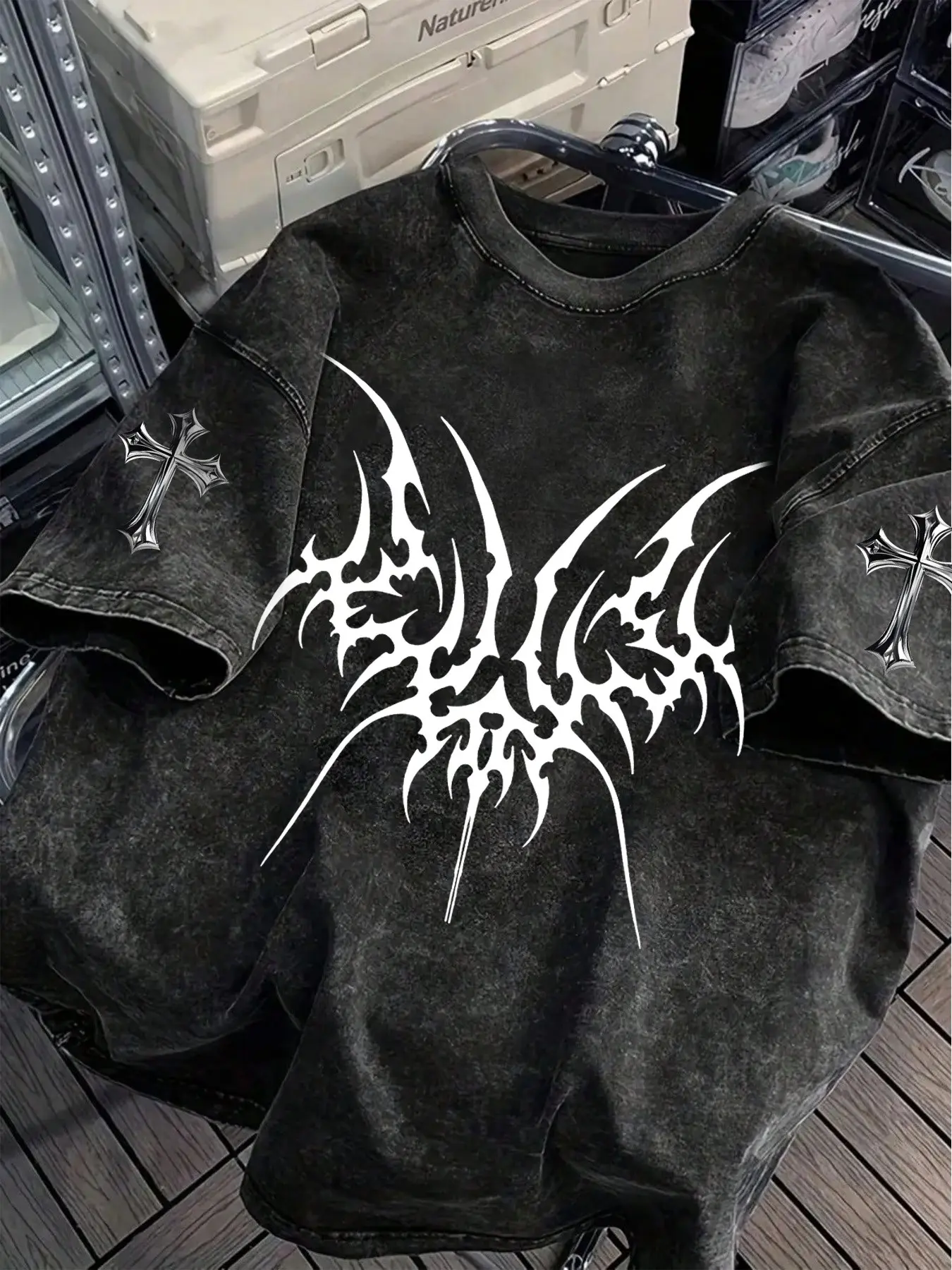 Men's Opium Style Acid Wash Oversized T-Shirt - Cyber Tribal Metal
