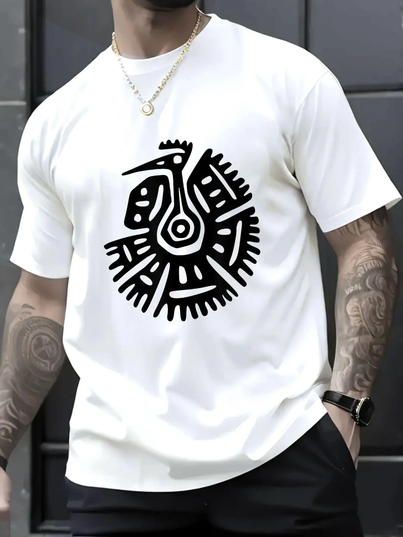 100% Cotton Unisex Turkey Vulture Gift Aztec Black White Bird Prey Love Lover T-Shirt, Men's Women's Shirt Top, Short Sleeve Tops Crewneck T-shirt
