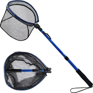 Collapsible Fishing Net with Handle, Folding Kayak Net for Freshwater or Saltwater, Trout Catfish Bass Compact Rubber Landing Net