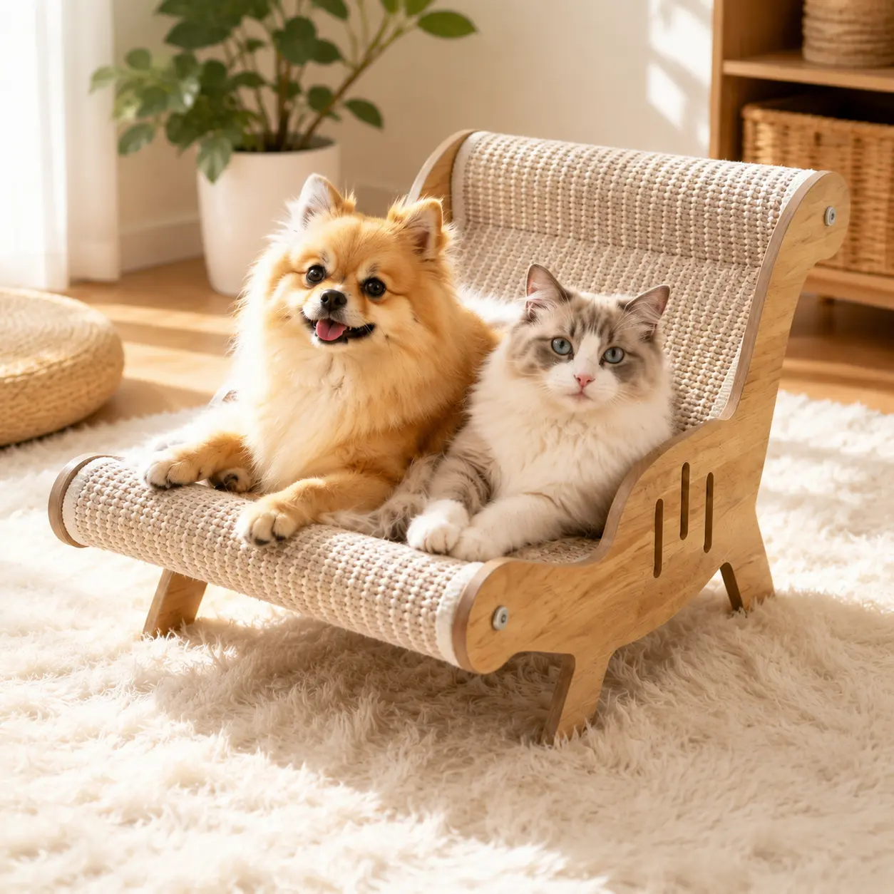 Multi-Use Cat Lounger Chair, Sisal Cat Scratcher Bed with Wooden Base, Fits Any Home Decor, Perfect for Cats to Lounge & Scratch