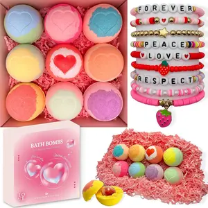 X-TBT19 Bath Bombs for Kids with Surprise Inside, 9 Heart Imprint Kids Bath Bombs for Girls, Toddler Bath Bomb with Bracelets Inside, 3 4 5 6 7 8 Year Old Girl Birthday Gifts Christmas Stocking Stuffers