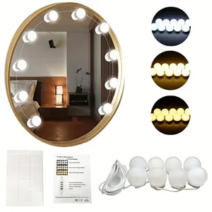 1set LED Vanity Lights for Mirror, LED Makeup Mirror Light with 3 Color Lights, Mirror Lamp Lovely Gift for Wommen Wife Lover Girl, White Bulb, USB Cable, Removable and Adjustable Spacing, Adjustable Color & Brightness