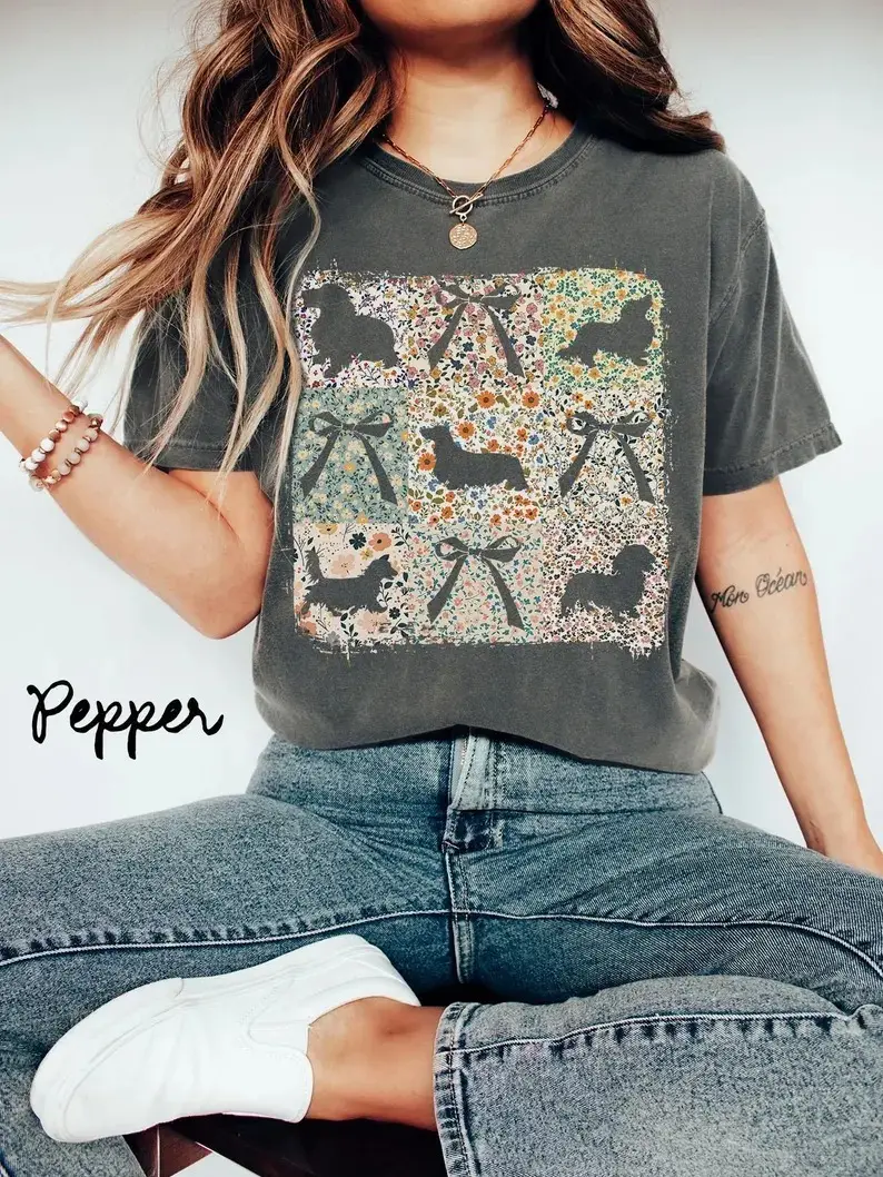 Comfort Colors Long Haired Dachshund Shirt, Boho Shirt, Dog Mom Outfits, Dachshund Dog Gifts, Flower Tee, Bows Tee