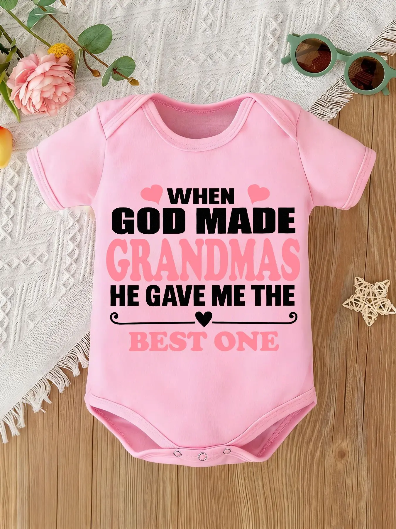 Baby Pink Short Sleeve Onesie, When God Made Grandmas He Gave Me The Best One Pink Black Heart Grandmother Cotton Bodysuit 2. Product Keywords