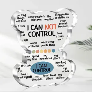 I Can't Control Them, But I Can Control How I React To Them Letter Pattern Acrylic Bear Shaped Ornament, Desk Decoration for Home Office, Acrylic Desktop Decoration
