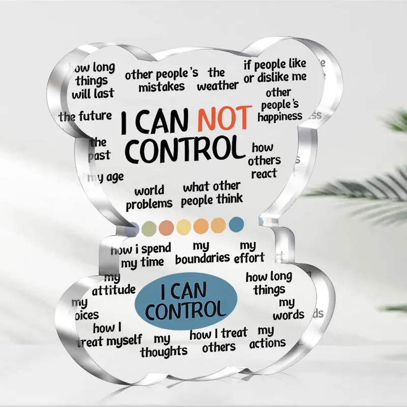 I Can't Control Them, But I Can Control How I React To Them Letter Pattern Acrylic Bear Shaped Ornament, Home Ornaments, Desk Decoration for Home Office, Acrylic Desktop Decoration, Funny Office Decor, Home Decor Gifts