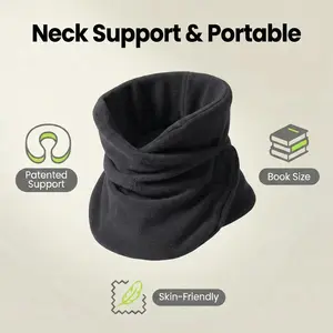 Portable Wrap-Around Neck Support Pillow(Black) for Airplane, Train Hard Seat, Long Distance Travel & Nap – Full Enclosure Sleeping Gadget with Perfect Neck Brace Solid Color Memory Foam