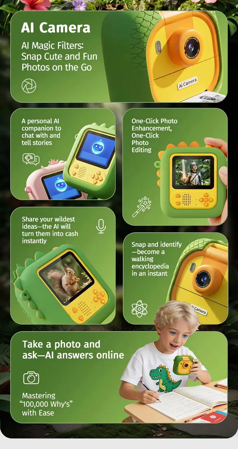 Kids Instant Print Camera with AI, 2.4