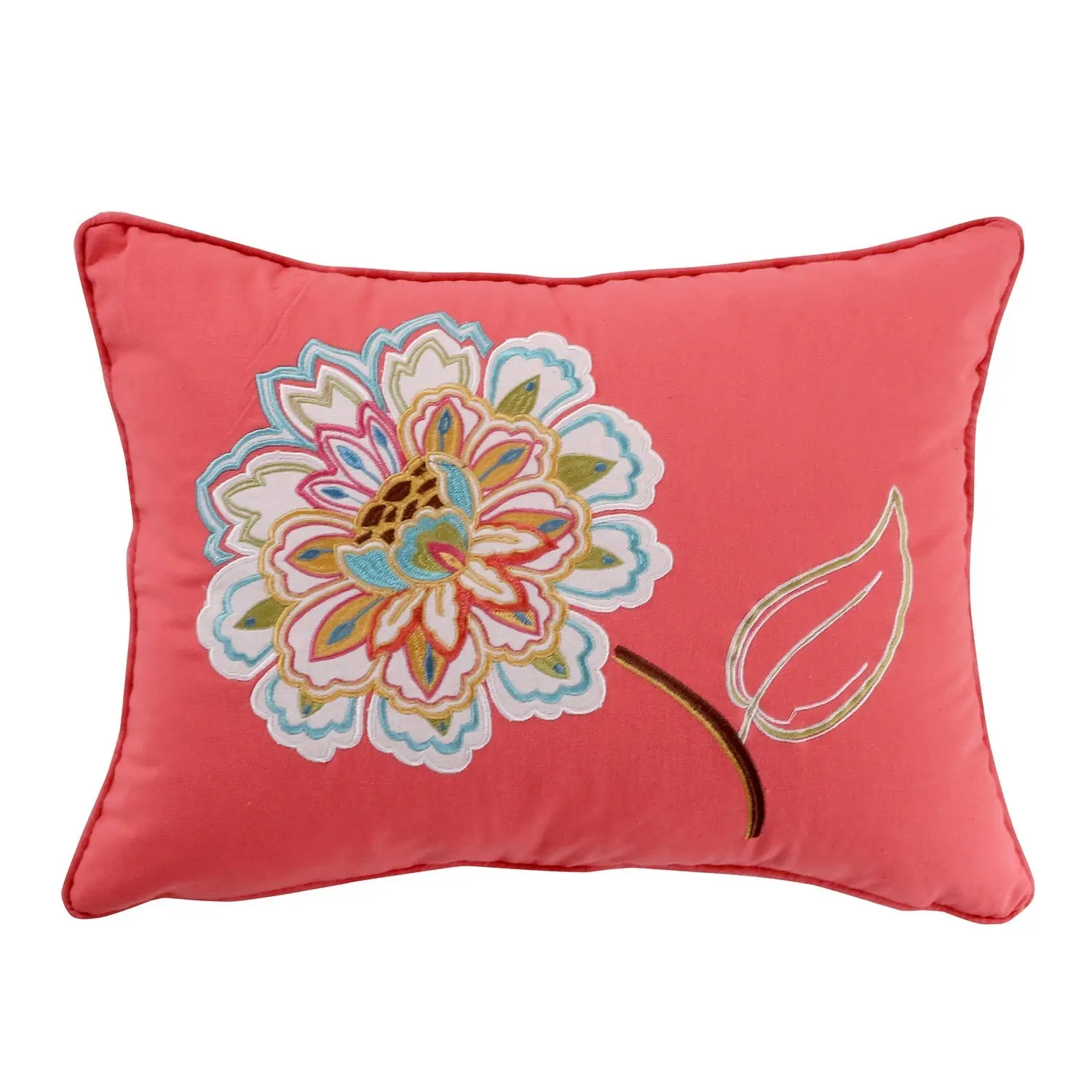 Sophia Embroidered Flower Chevron Pillow - 12x24in Natural Bright Colors Bed Accessory, Textiles & Soft Furnishings Bedding Linen Accent